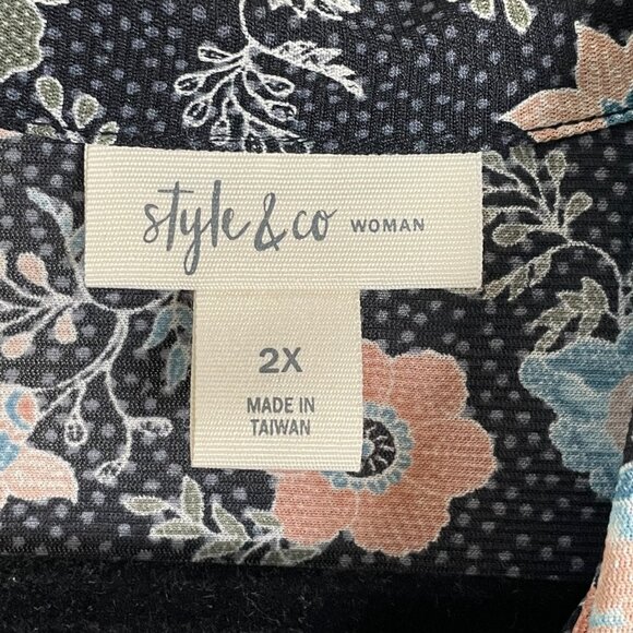Style&co. Womens Plus 2X Floral Button up Blouse Long Sleeve Shirt Top - Picture 3 of 9